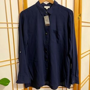 Navy Blue Silk Button-Down